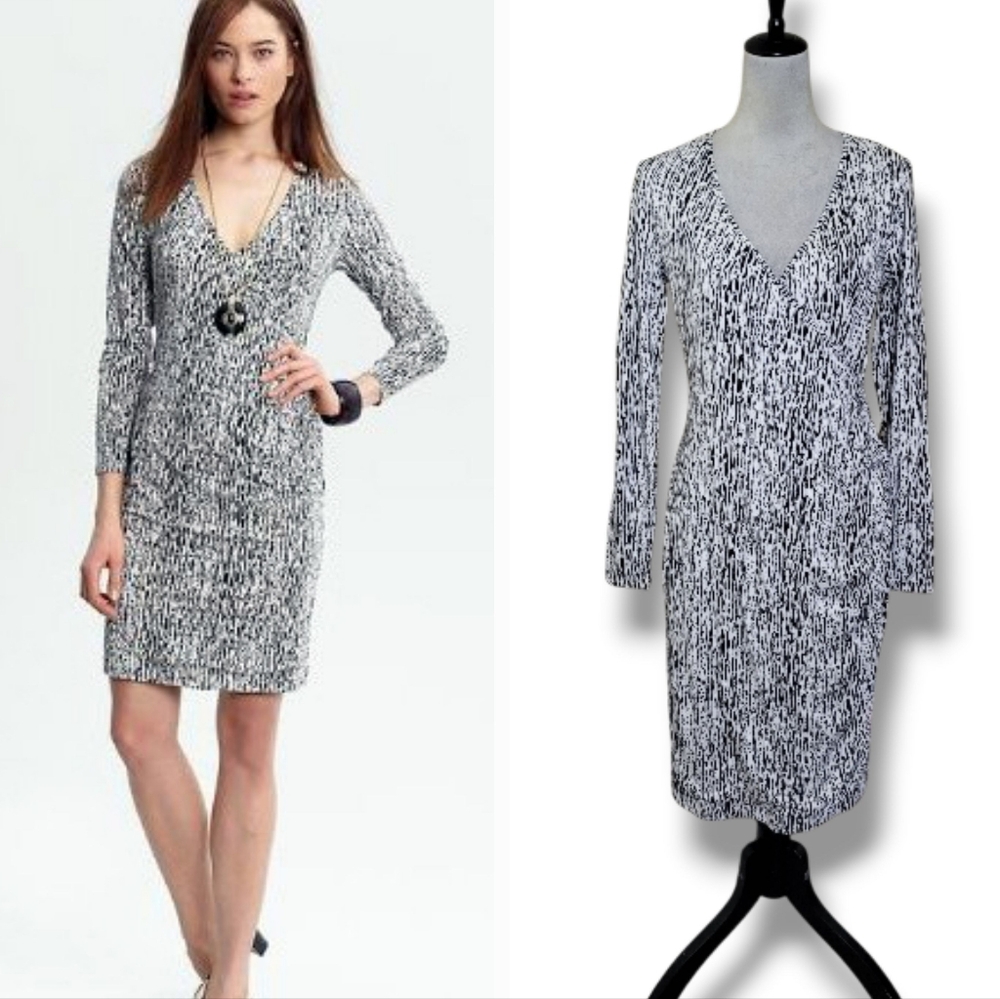 Banana Republic Black & White Faux Wrap Dress Size Medium - Picture 2 of 10